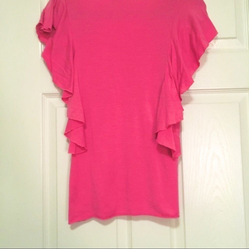 Fashion Bug Top Hot Pink Blouse Ruffle Sleeve Y2K Babydoll Tee Womens sz Small - Picture 3 of 4